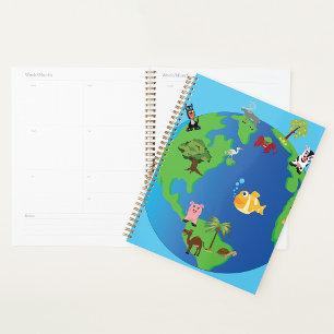 Animal World Map Cute Wildlife Illustration  Planner