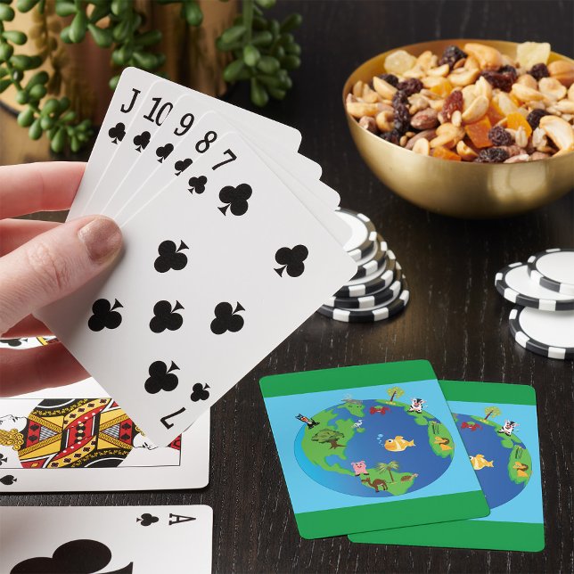 Animal World Map Cute Wildlife Illustration  Playing Cards (Creator Uploaded)