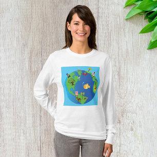 Animal World Map Cute Wildlife Illustration  T-Shirt