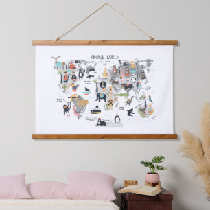 Animal World Map Hanging Tapestry