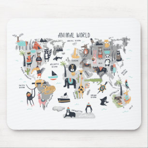 Animal World Map Mouse Mat