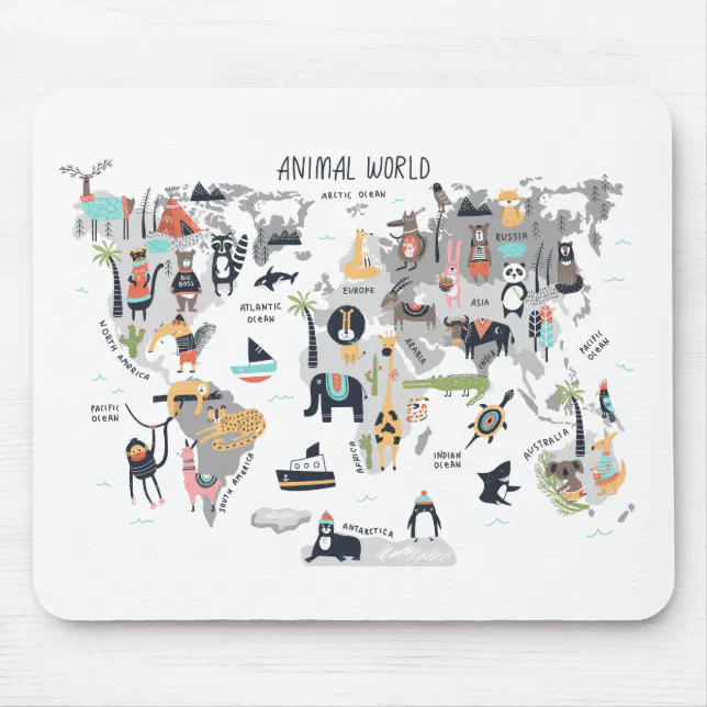 Animal World Map Mouse Mat | Zazzle