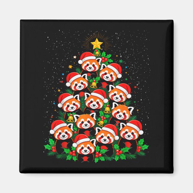 Animal Xmas Tree Santa Hat Red Panda Christmas  Magnet (Front)