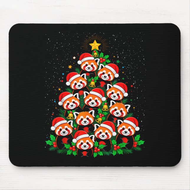 Animal Xmas Tree Santa Hat Red Panda Christmas  Mouse Mat (Front)