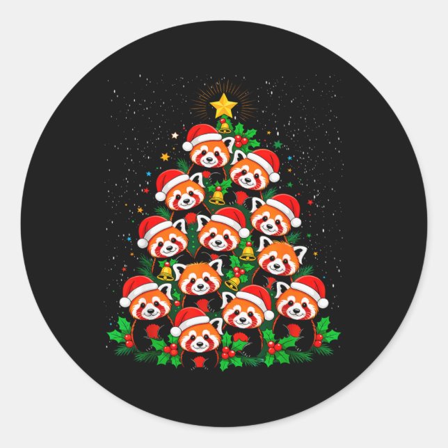 Animal Xmas Tree Santa Hat Red Panda Christmas T S Classic Round Sticker (Front)