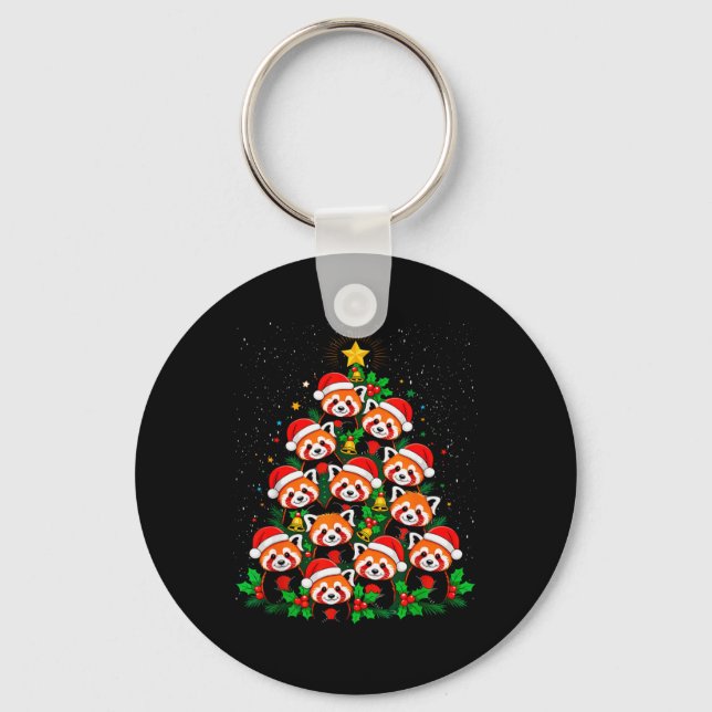 Animal Xmas Tree Santa Hat Red Panda Christmas T S Key Ring (Front)