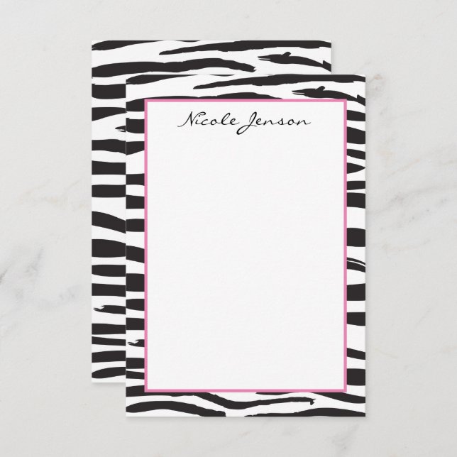 Animal Zebra Print Personalised Note Cards (Front/Back)