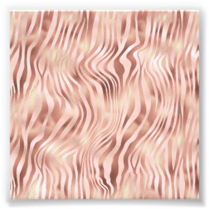 Animal Zebra Stripes Bright Pink Golden Bronze Photo Print