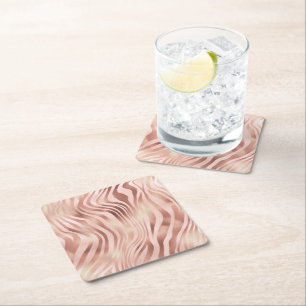 Animal Zebra Stripes Bright Pink Golden Bronze Square Paper Coaster