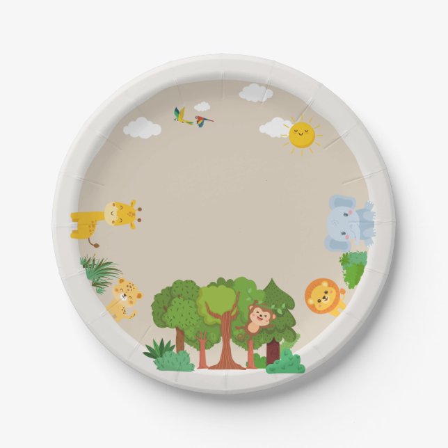 Animal zoo birthday party  paper plate (Front)