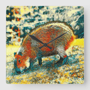 AnimalArt_Capybara_001 Square Wall Clock
