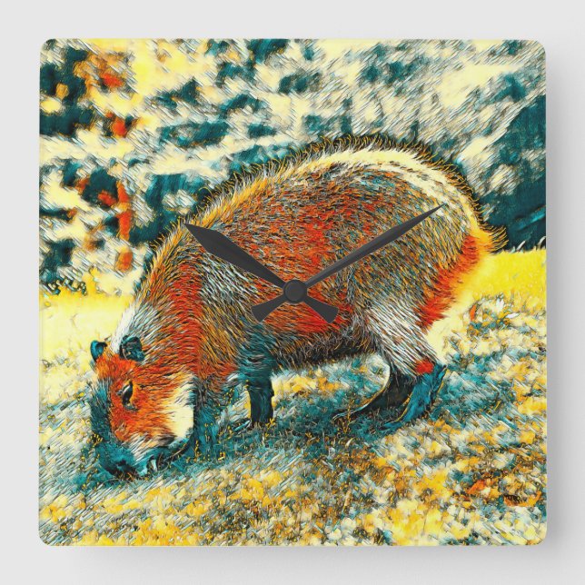AnimalArt_Capybara_001 Square Wall Clock (Front)