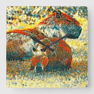 AnimalArt_Capybara_004 Square Wall Clock