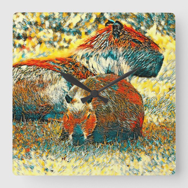 AnimalArt_Capybara_004 Square Wall Clock (Front)