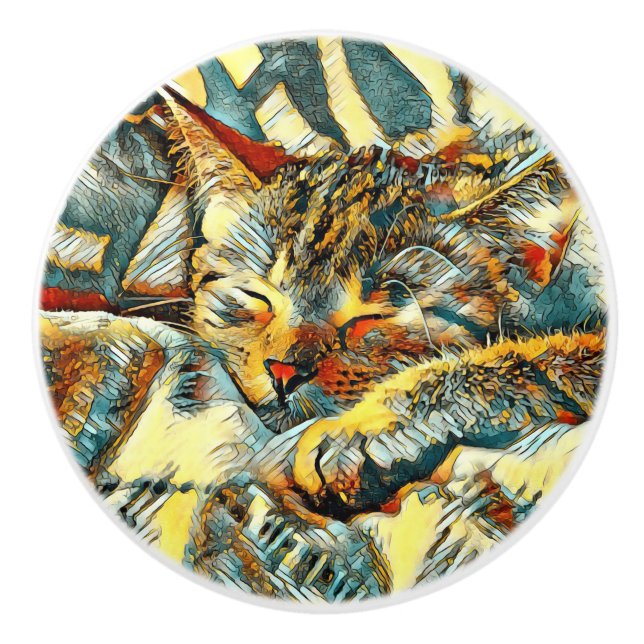 AnimalArt_Cat_033 Ceramic Knob (Front)