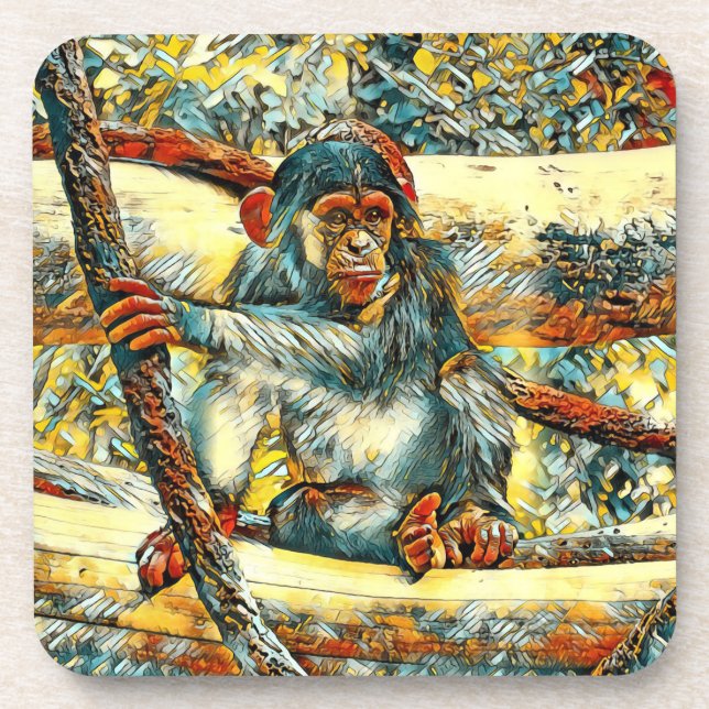 AnimalArt_Chimpanzee_011 Coaster (Front)