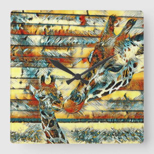 AnimalArt_Giraffe_001 Square Wall Clock