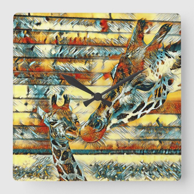 AnimalArt_Giraffe_001 Square Wall Clock (Front)