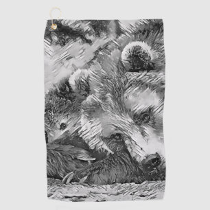 AnimalArtBW_Bear_002 Golf Towel