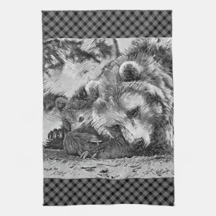 AnimalArtBW_Bear_002 Tea Towel