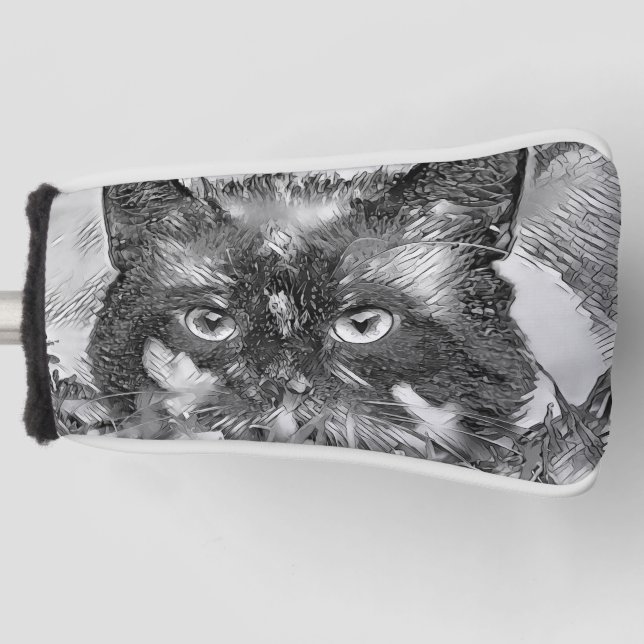 AnimalArtBW_Cat_003 Golf Head Cover (Front)