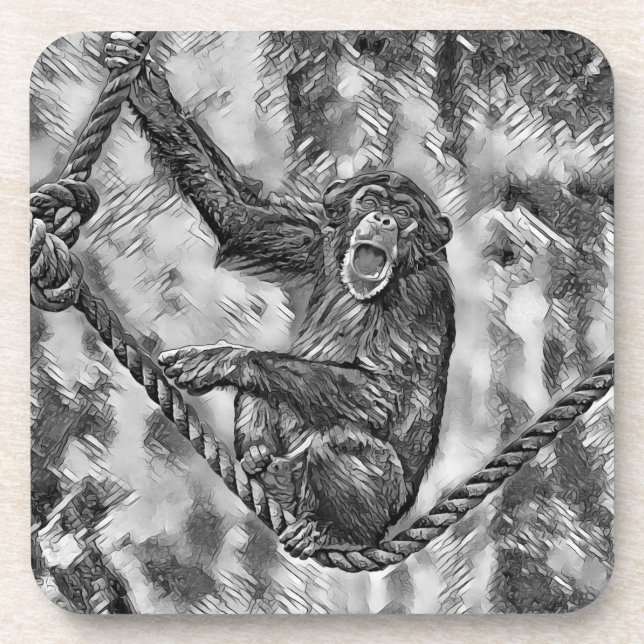 AnimalArtBW_Chimpanzee_004 Coaster (Front)