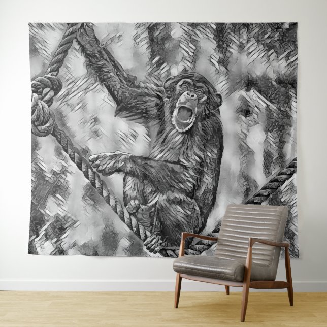 AnimalArtBW_Chimpanzee_004 Tapestry (In Situ (Horizontal))