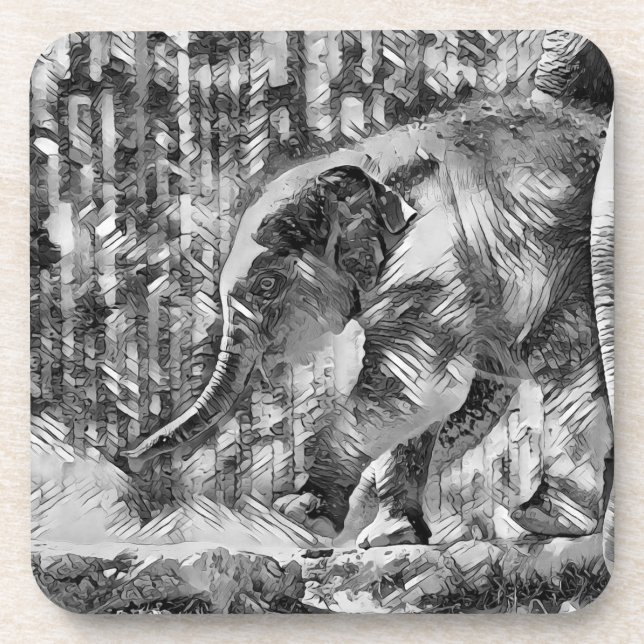 AnimalArtBW_Elephant_001 Coaster (Front)