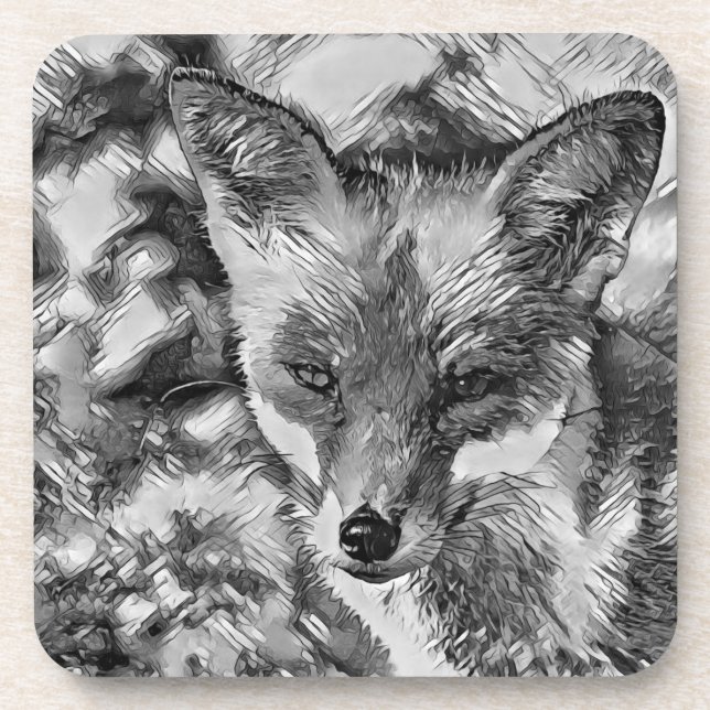 AnimalArtBW_Fox_001 Coaster (Front)