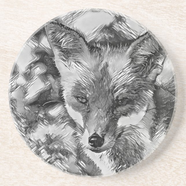 AnimalArtBW_Fox_001 Coaster (Front)