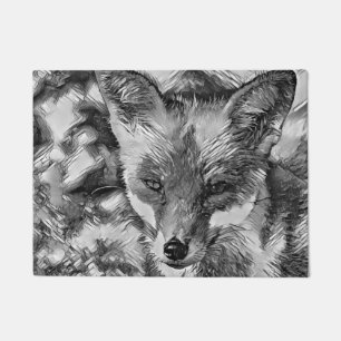 AnimalArtBW_Fox_001 Doormat