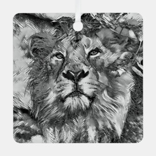 AnimalArtBW_Lion_003 Metal Tree Decoration