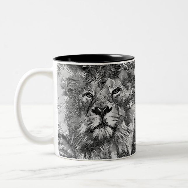 AnimalArtBW_Lion_003 Two-Tone Coffee Mug (Left)