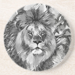 AnimalArtBW_Lion_008 Coaster
