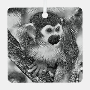 AnimalArtBW_Monkey_002 Metal Tree Decoration