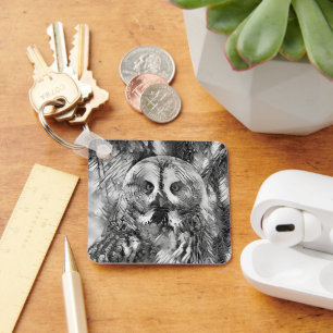 AnimalArtBW_Owl_001 Key Ring