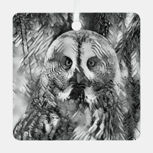 AnimalArtBW_Owl_001 Metal Tree Decoration