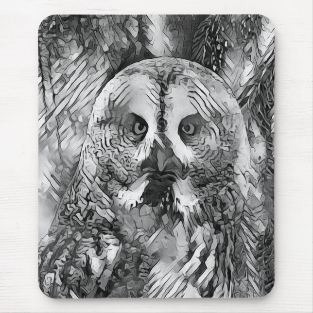 AnimalArtBW_Owl_001 Mouse Mat (Front)