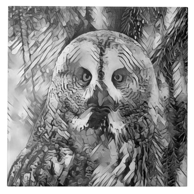 AnimalArtBW_Owl_001 Tile (Front)