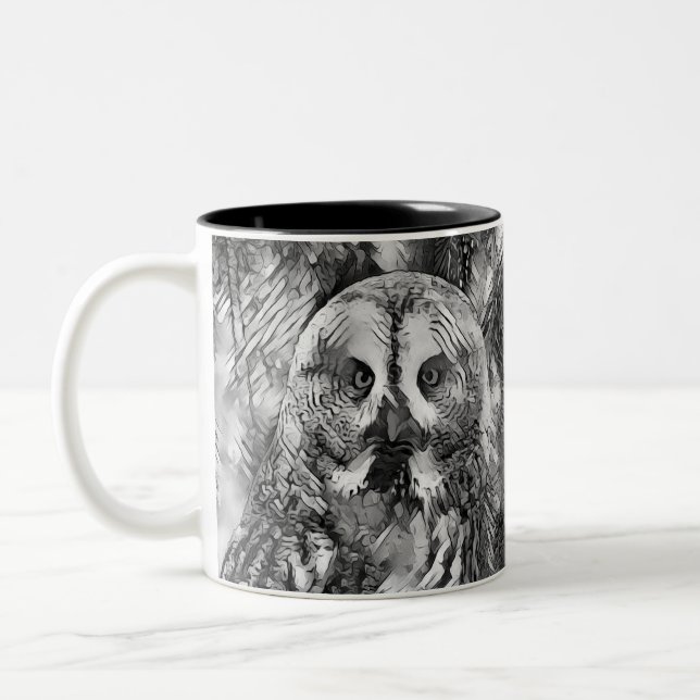 AnimalArtBW_Owl_001 Two-Tone Coffee Mug (Left)