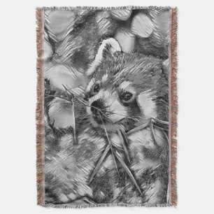 AnimalArtBW_RedPanda_001 Throw Blanket