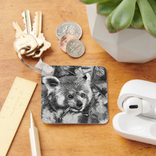 AnimalArtBW_RedPanda_003 Key Ring