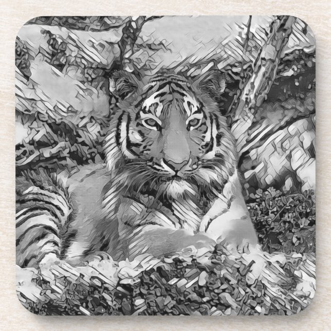 AnimalArtBW_Tiger_001 Coaster (Front)