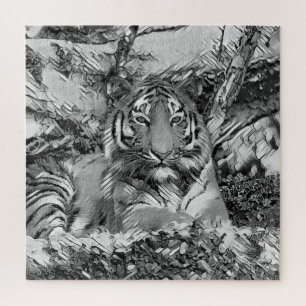 AnimalArtBW_Tiger_001 Jigsaw Puzzle