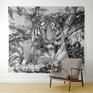 AnimalArtBW_Tiger_001 Tapestry