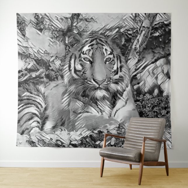 AnimalArtBW_Tiger_001 Tapestry (In Situ (Horizontal))