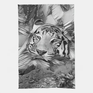 AnimalArtBW_Tiger_002 Tea Towel