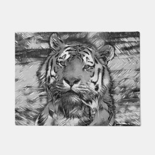 AnimalArtBW_Tiger_004 Doormat