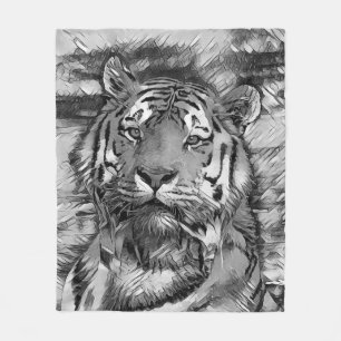 AnimalArtBW_Tiger_004 Fleece Blanket