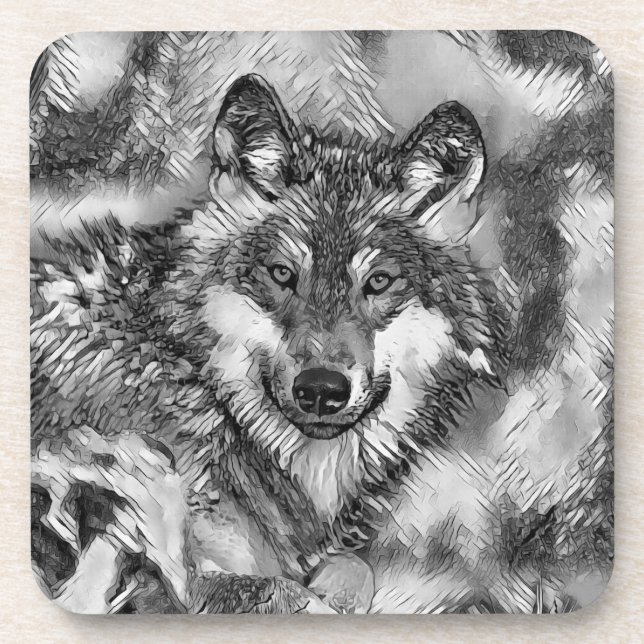 AnimalArtBW_Wolf_001 Coaster (Front)